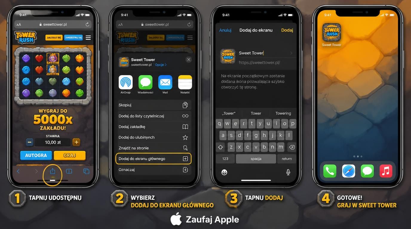 Tower Rush w Safari na iPhone/iPadzie z opcją dodania do ekranu głównego
