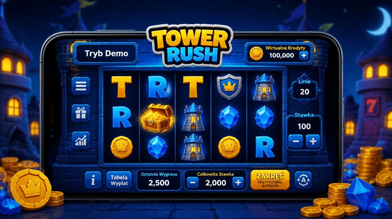 Smartfon pokazujący Tower Rush w wersji demo z wirtualnymi kredytami
