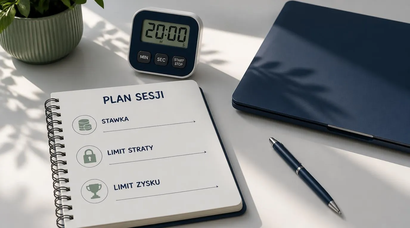 Plan sesji gry z minutnikiem na 20 minut oraz zapisanymi limitami straty i zysku